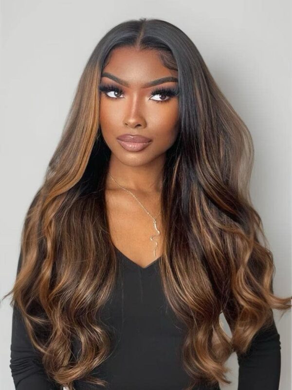 Highlight body wave lace front shadow root human hair wig pre bleached 7x5 &. 13x4. - Image 3