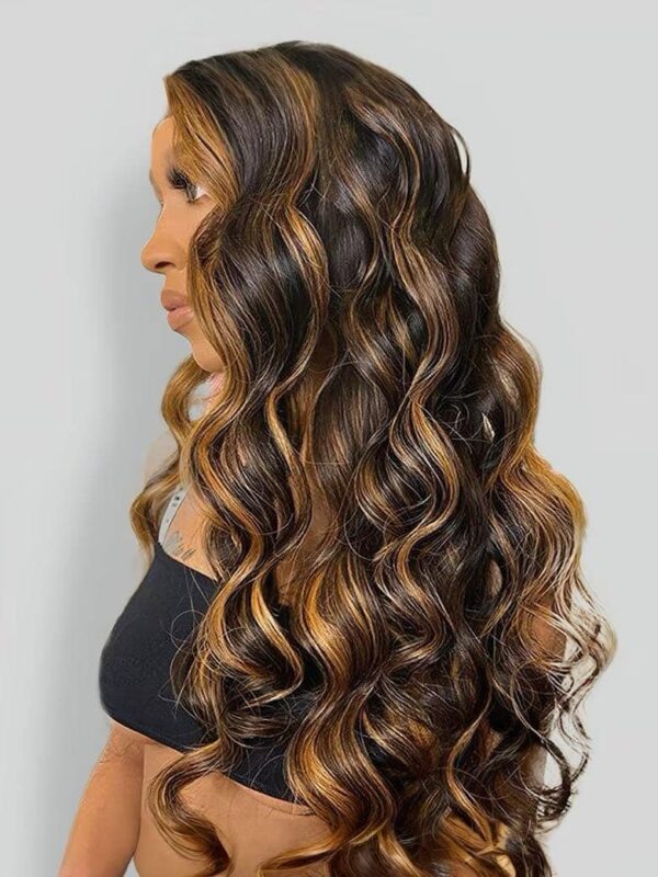 Highlight body wave lace front shadow root human hair wig pre bleached 7x5 &. 13x4.